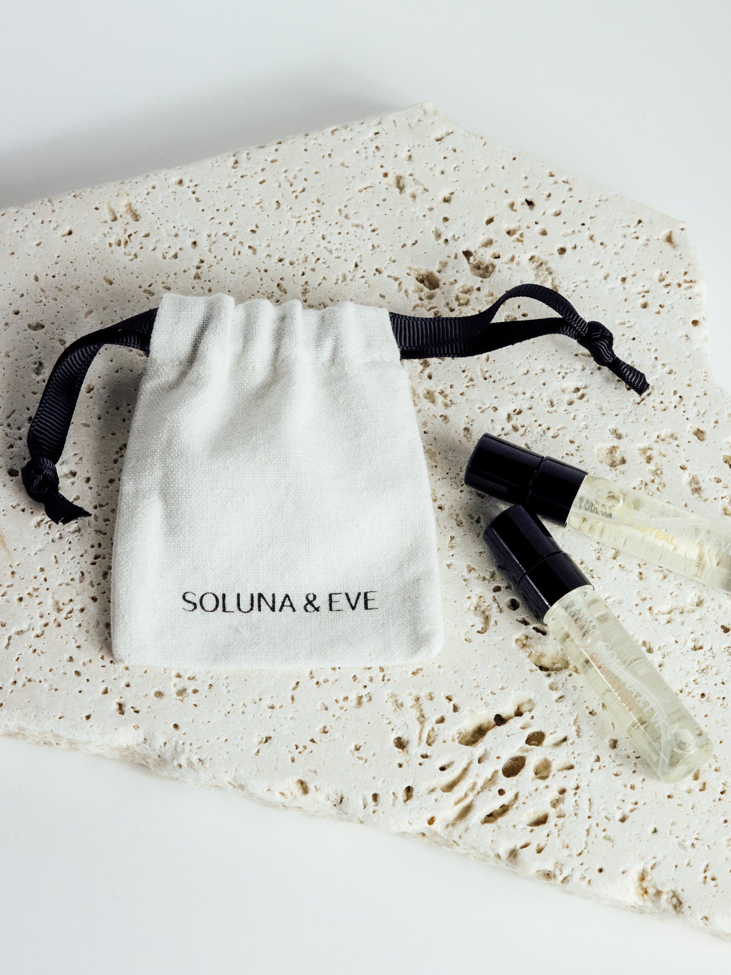 Soluna and Eve cotton travel pouch for mini perfume collection