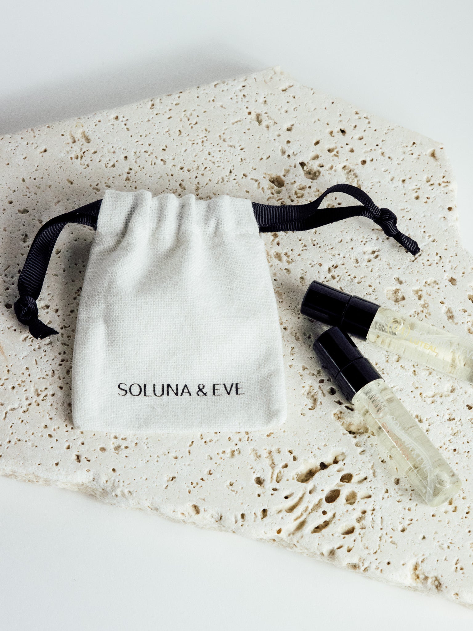 Soluna and Eve cotton travel pouch for mini perfume collection